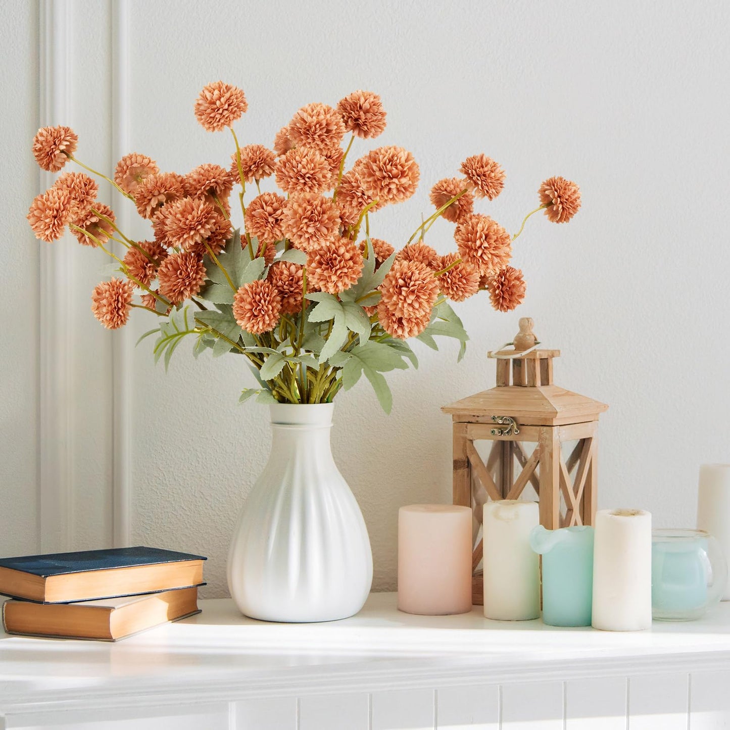 Solsew 12 Pcs Faux Kiku Flower Chrysanthemum Flowers Pompom Mum Artificial Flower Ball Chrysanth Mini Fake Flower for Wedding Shower Table Centerpieces Floral Home DIY Bouquet Decor(Burnt Orange)