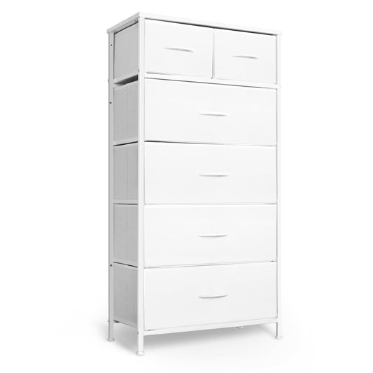 Mifuro Tall Dresser for Bedroom Vertical Storage Organizer Tower with 6 Drawers Chest of Drawers with Fabric Bins Steel Frame Wood Top for Bedroom Closet Entryway- White