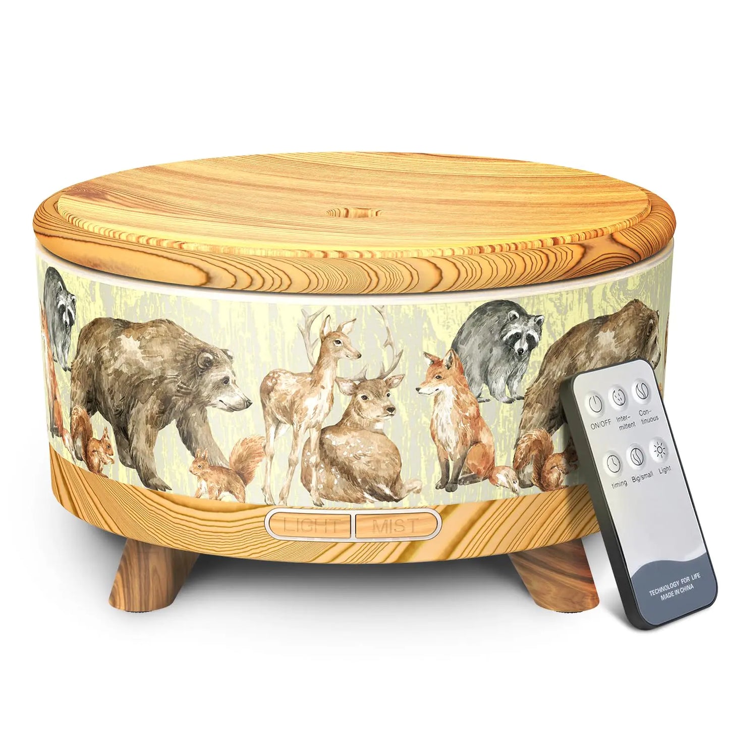 500ML Large Capacity Essential Oil Diffuser Ultrasonic Aromatherapy Diffuser with 7 Color LED Lights with Remote Control Cool Mist Humidifier Timed Mist Auto Shut-Off (Light Wood Grain)