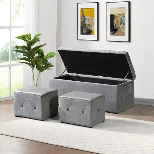 1 Rectangular Storage Ottoman And 2 Sets Of Ottoman
