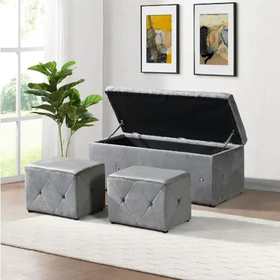 1 Rectangular Storage Ottoman And 2 Sets Of Ottoman