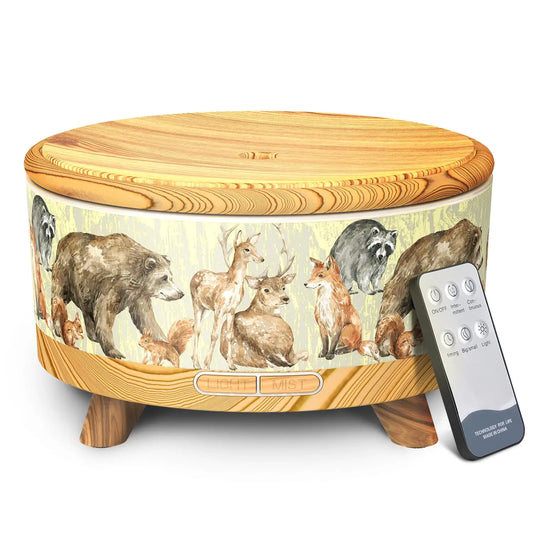 500ML Large Capacity Essential Oil Diffuser Ultrasonic Aromatherapy Diffuser with 7 Color LED Lights with Remote Control Cool Mist Humidifier Timed Mist Auto Shut-Off (Light Wood Grain)