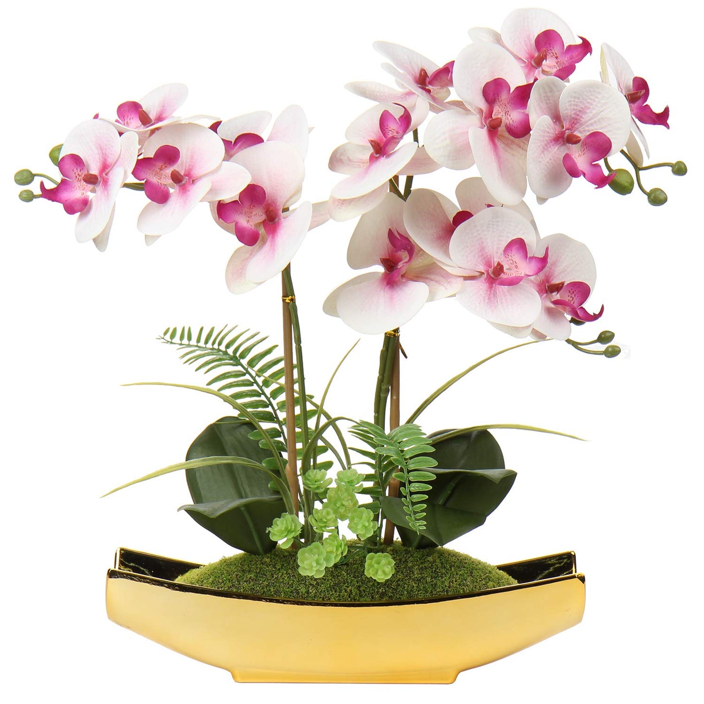 Briful Orchids Artificial Flowers 15" Light Pink Phalaenopsis Orchid with Gold Pots Real Touch Faux Orchid Plant for Home Office Living Room Table Shelf Decor