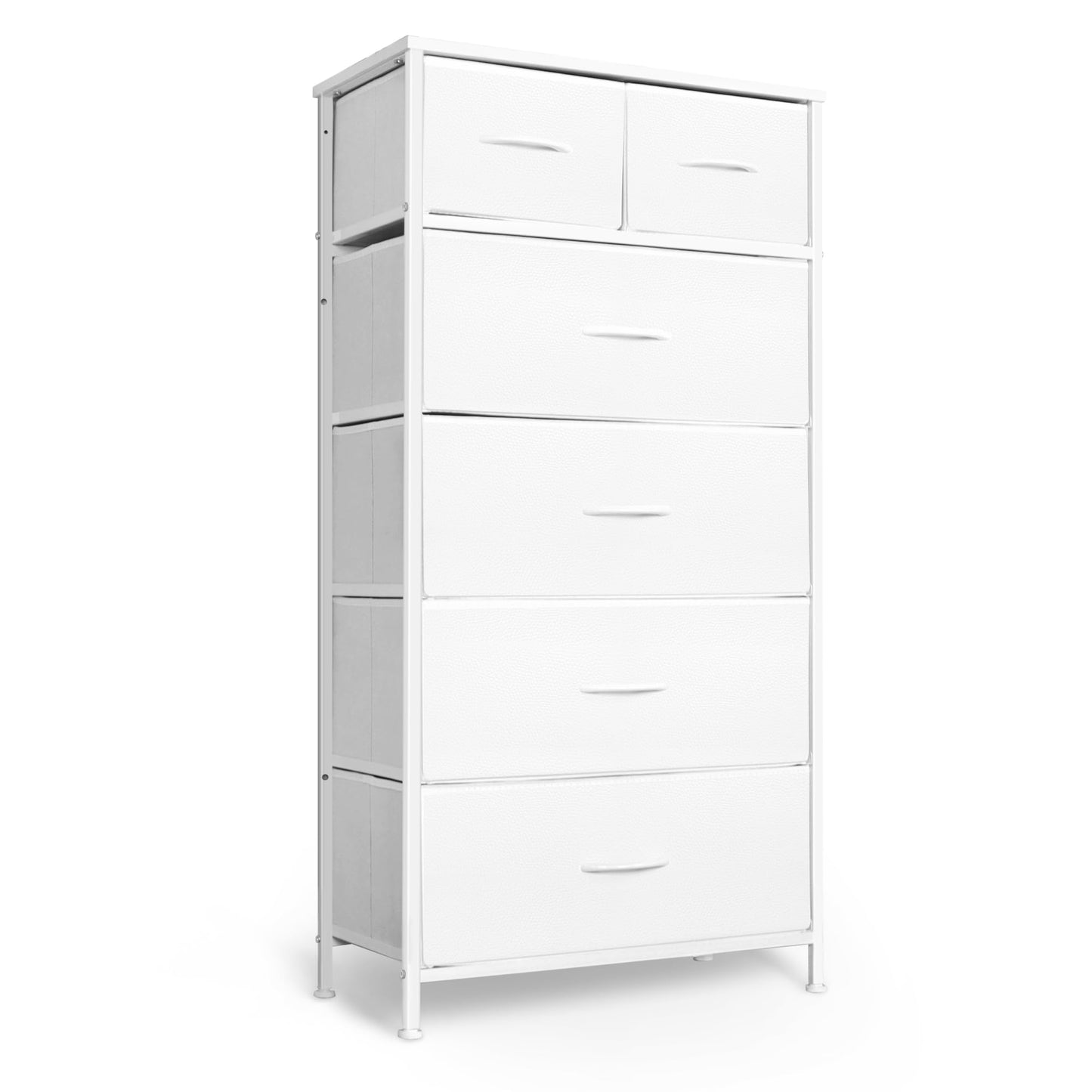 Mifuro Tall Dresser for Bedroom Vertical Storage Organizer Tower with 6 Drawers Chest of Drawers with Fabric Bins Steel Frame Wood Top for Bedroom Closet Entryway- White