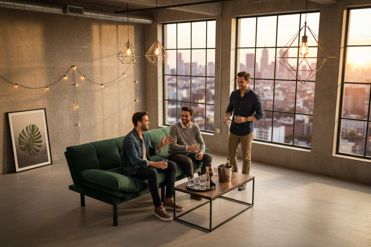 Emerald sofa entertaining scene