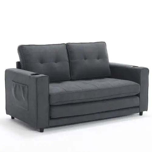 VIDEO Provided 3-in-1 Upholstered Futon Sofa Convertible Sofa Bed,Foldable Tufted Loveseat With Pull Out Sleeper Couch Bed